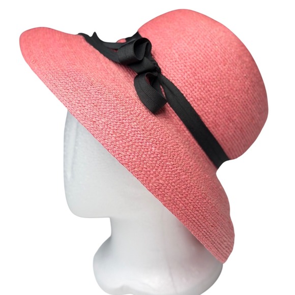 Annabel Ingall Accessories - Annabel Ingall Australia Pink Straw Wide Brim Sun Hat Ribbon Summer Vacation OS